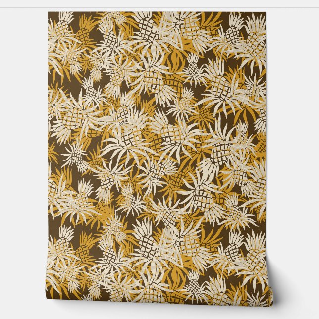 Ananas Camo Hawaiian Tropical - Goud Behang (Afrollen)