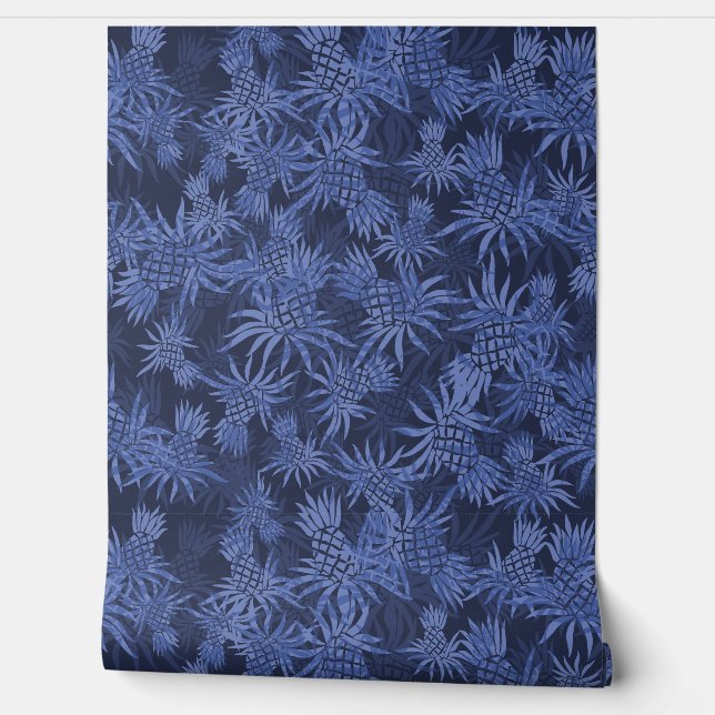 Ananas Camo Hawaiian Tropical - Marine Behang (Afrollen)
