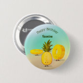 ananas Cartoon Happy Birthday Button (Voorkant /achterkant)