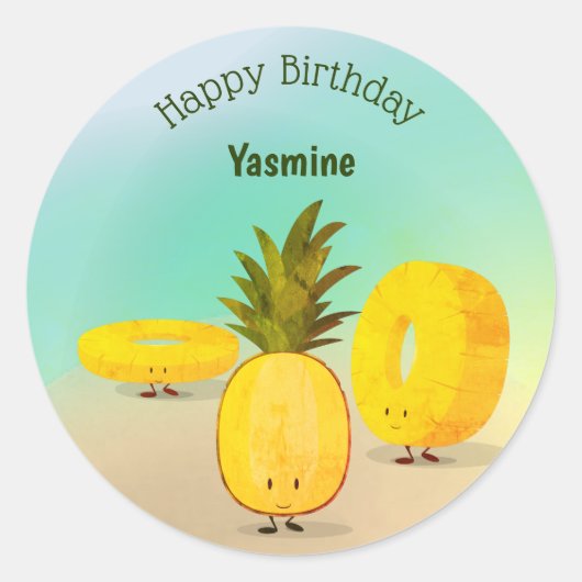 Ananas Cartoon Happy Birthday Sticker (Voorkant)