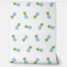 Ananas Chinoiserie Blauw Groen Preppy Behang