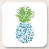 Ananas Chinoiserie Blauw Wit Preppy Bier Onderzetter (Voorkant)