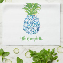 Ananas Chinoiserie Blauw Wit Preppy Custom Theedoek