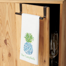 Ananas Chinoiserie Blauw Wit Preppy Custom Theedoek