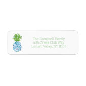 Ananas Chinoiserie Blauw Wit Preppy Etiket (Voorkant)
