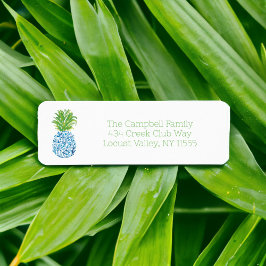 Ananas Chinoiserie Blauw Wit Preppy Etiket