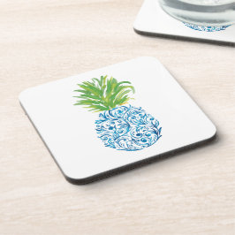Ananas Chinoiserie Blauw Witte Preppy Bier Onderzetter