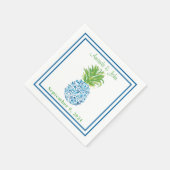 Ananas Chinoiserie Blue Border Preppy Bruiloft Servet (Hoek)