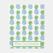 Ananas Chinoiserie Blue White Preppy Name Fleece Deken (Voorkant)