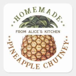 Ananas-chutney inmaaklabel zelfgemaakte jam vierkante sticker