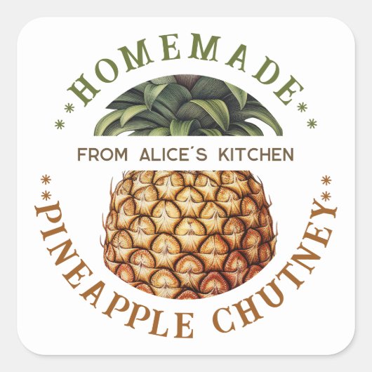 Ananas-chutney inmaaktje label zelfgemaakte conser (Voorkant)