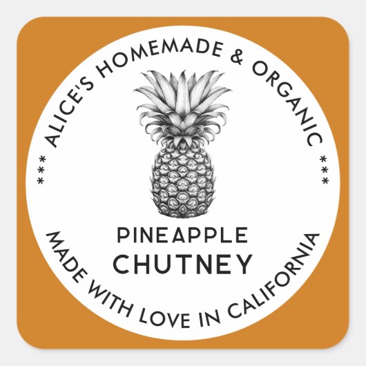Ananas chutney label in zwart en wit (Voorkant)