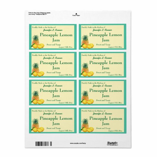 ananas citroenjam behoudt blikpot etiket (Full Sheet)