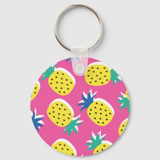 Ananas Crazy Kleuren: Kinderachtige Pop-Art. Sleutelhanger (Voorkant)