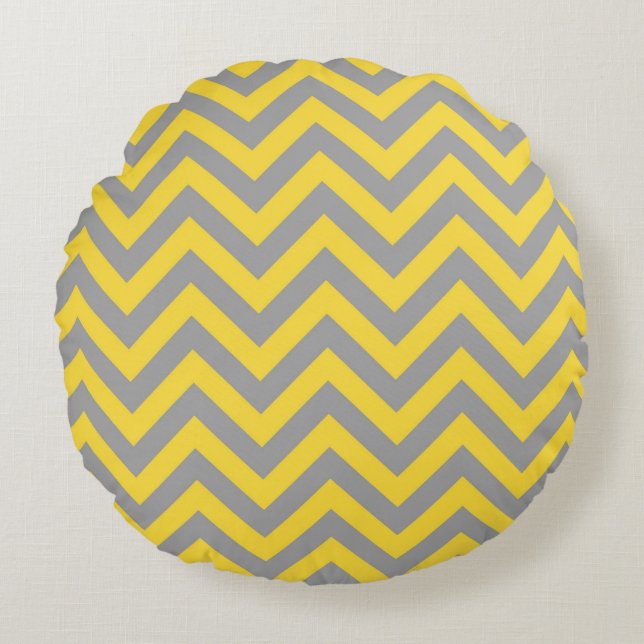 Ananas, Dark Grey Large Chevron ZigZag Pattern Rond Kussen (Voorkant)