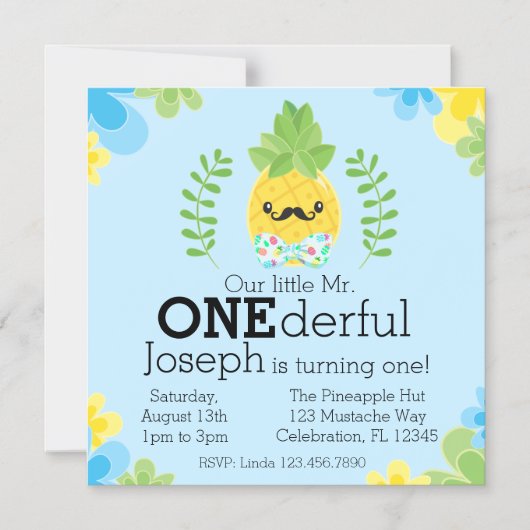 Ananas de heer Onederful First Birthday Magnetische Uitnodiging (Voorkant)