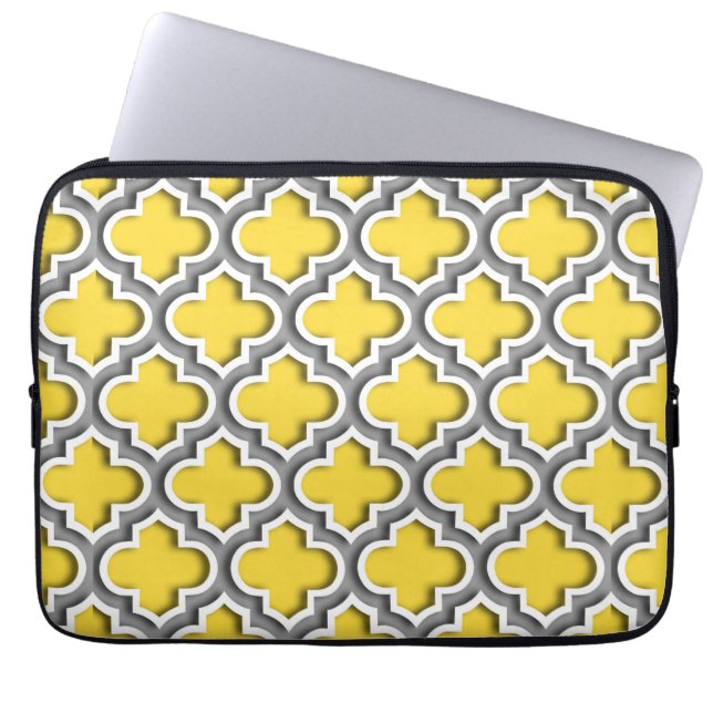 Ananas Dk Grey White Moroccan Quatrefoil #5DS Laptop Sleeve (Voorkant)