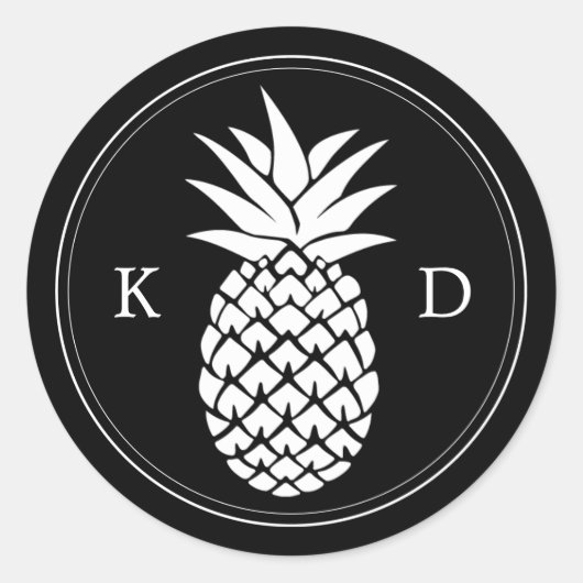 Ananas Elegante Initialen Tropische bruiloft Ronde Sticker (Voorkant)