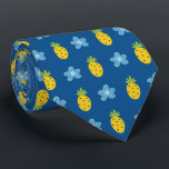 Ananas en Blauw Floral Tropisch Patroonblauw Stropdas<br><div class="desc">Tropisch fruit en bloemblauw patroon.</div>