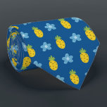 Ananas en Blauw Floral Tropisch Patroonblauw Stropdas<br><div class="desc">Tropisch fruit en bloemblauw patroon.</div>