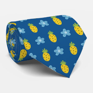 Ananas en Blauw Floral Tropisch Patroonblauw Stropdas