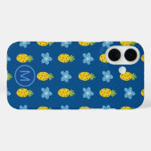 Ananas en Blauwe Bloemen Monogram Case-Mate iPhone Case (Achterkant (horizontaal))