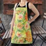 Ananas en bloemen, aangepast schort<br><div class="desc">Dit schort is gepersonaliseerd met jouw naam over een ontwerp van de waterverf van ananassen,  tropische bloemen en groen. Punten in onze winkel koppelen.</div>