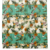 Ananas en Bloemen Geruit Douchegordijn (Voorkant)