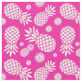 Ananas en bloemen roze wit patroon stof