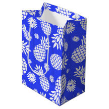 Ananas en Daisy blauw wit cadeau tas