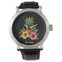 Ananas en Hibiscus Floral Hawaii Summer Beach Horloge