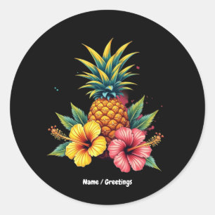 Ananas en Hibiscus Floral Hawaii Summer Beach Ronde Sticker