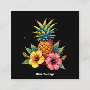 Ananas en Hibiscus Floral Hawaii Summer Beach Vierkante Visitekaartje