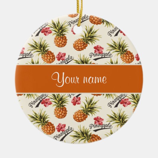Ananas en Hibiscus Keramisch Ornament (Voorkant)