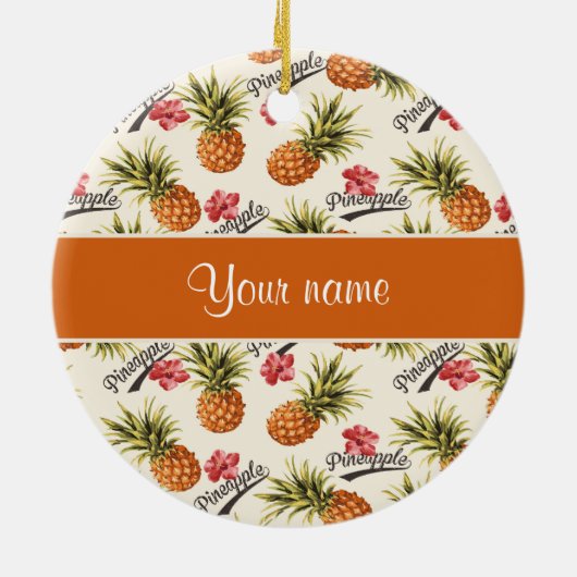 Ananas en Hibiscus Keramisch Ornament (Achterkant)