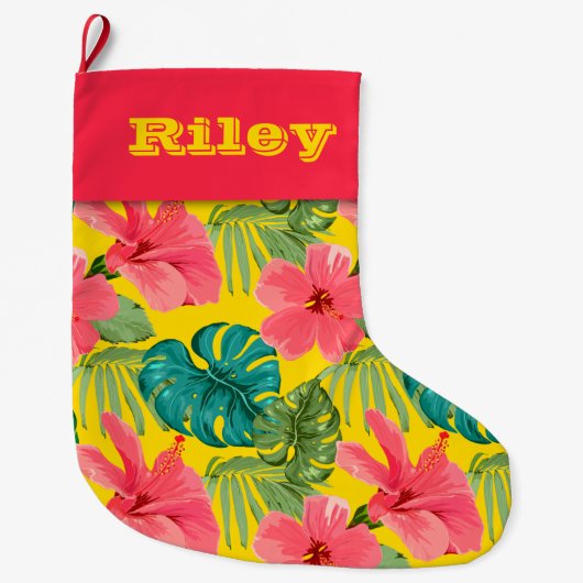 Ananas en Hibiscus op Black Grote Kerstsok (Voorkant)