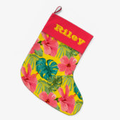 Ananas en Hibiscus op Black Grote Kerstsok (Voorkant (Hangend))