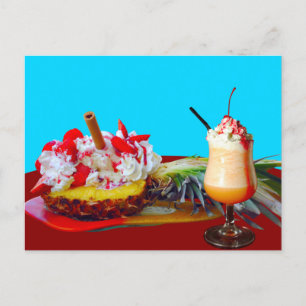 Ananas en ijs met een fruitsmoothie briefkaart