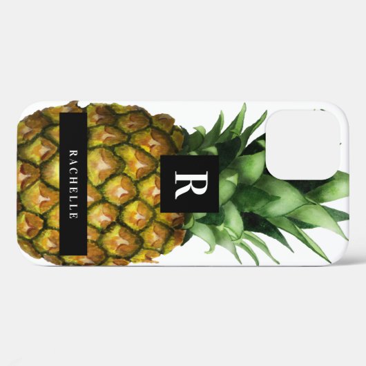 Ananas en Jouw naam en monogram Case-Mate iPhone Case (Achterkant (horizontaal))