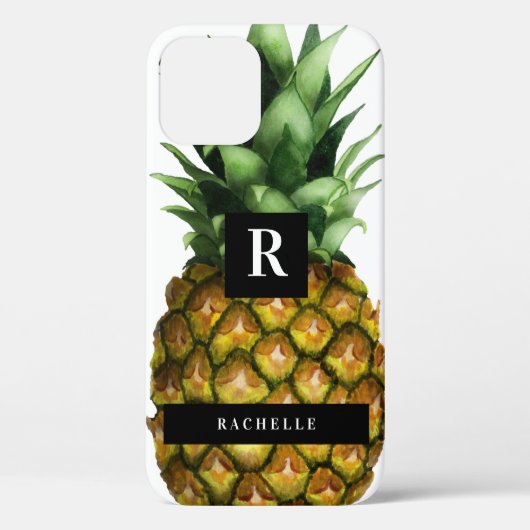 Ananas en Jouw naam en monogram Case-Mate iPhone Case (Achterkant)