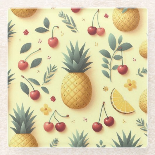 Ananas en kersen glazen onderzetter (Voorkant)