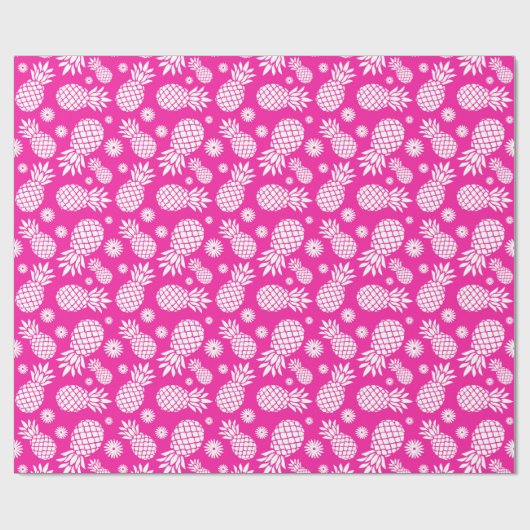 Ananas en madeliefjes roze wit patroon wrap cadeaupapier (Vlak)