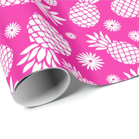 Ananas en madeliefjes roze wit patroon wrap cadeaupapier (Rol Hoek)
