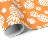 Ananas en madeliefjes sinaasappel wit patroon wrap cadeaupapier (Rol Hoek)