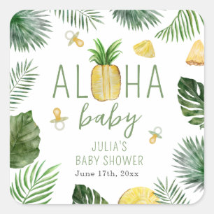 Ananas en Pacifiers Aloha Baby shower Green Vierkante Sticker