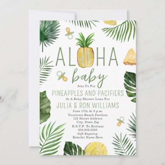 Ananas en Pacifiers Baby shower Luau Kaart (Voorkant)