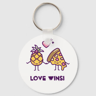 Ananas en Pizza Love Wins Round Sleutelhanger
