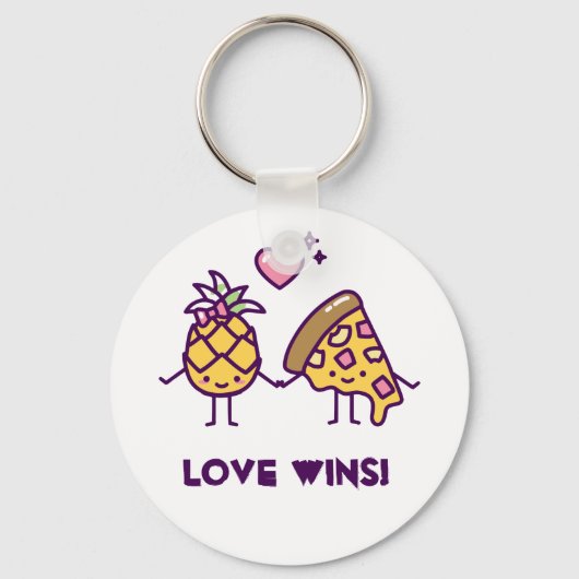 Ananas en Pizza Love Wins Round Sleutelhanger (Voorkant)