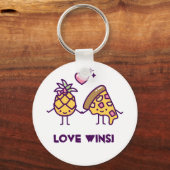 Ananas en Pizza Love Wins Round Sleutelhanger (Voorkant)
