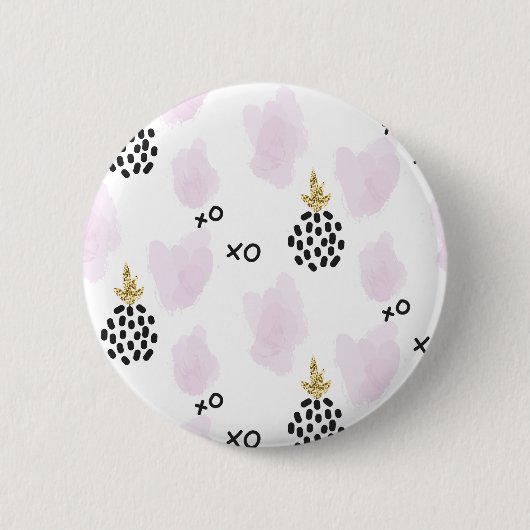 Ananas en roze luipaard. XOXO Ronde Button 5,7 Cm (Voorkant)